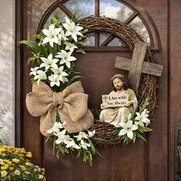 Easter Christian Wreath with Jesus Figurine