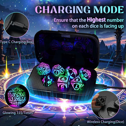 ZHOORQI Rechargeable LED Dice Set - Auto Glow Polyhedral DND Dice with Wireless Charging Case