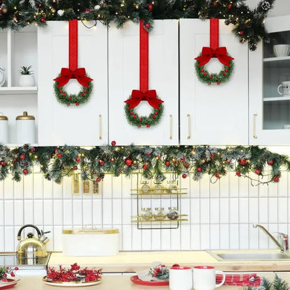 🎅6-Pack Christmas Mini Window Wreaths with Ribbon Bows & Red Berries🎁