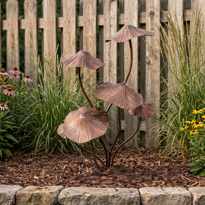Rustic Iron Mushroom Garden Stake Décor for Yard, Porch & Planters