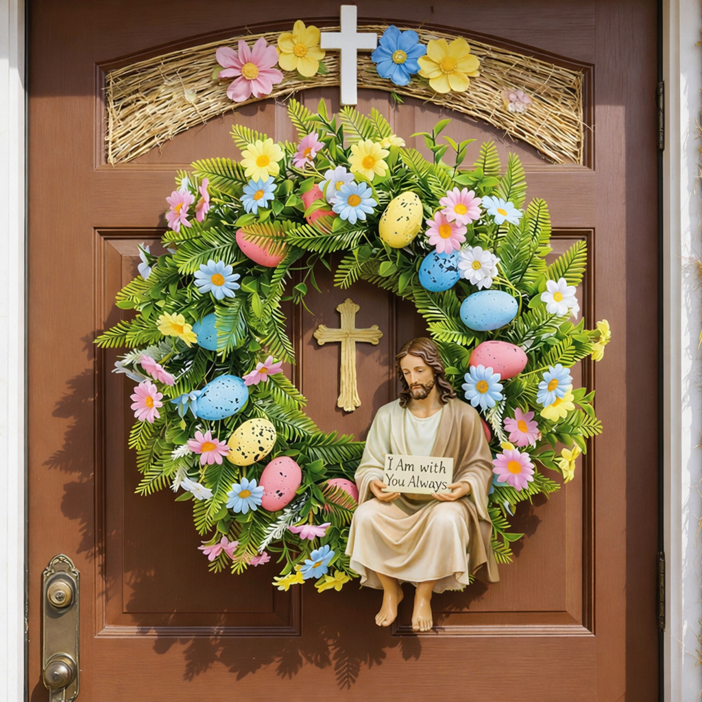Easter Christian Wreath with Jesus Figurine