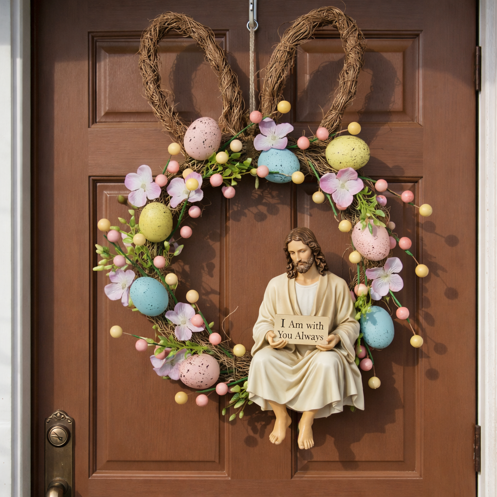 Easter Christian Wreath with Jesus Figurine