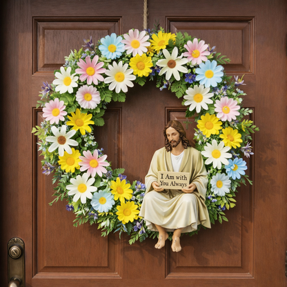 Easter Christian Wreath with Jesus Figurine