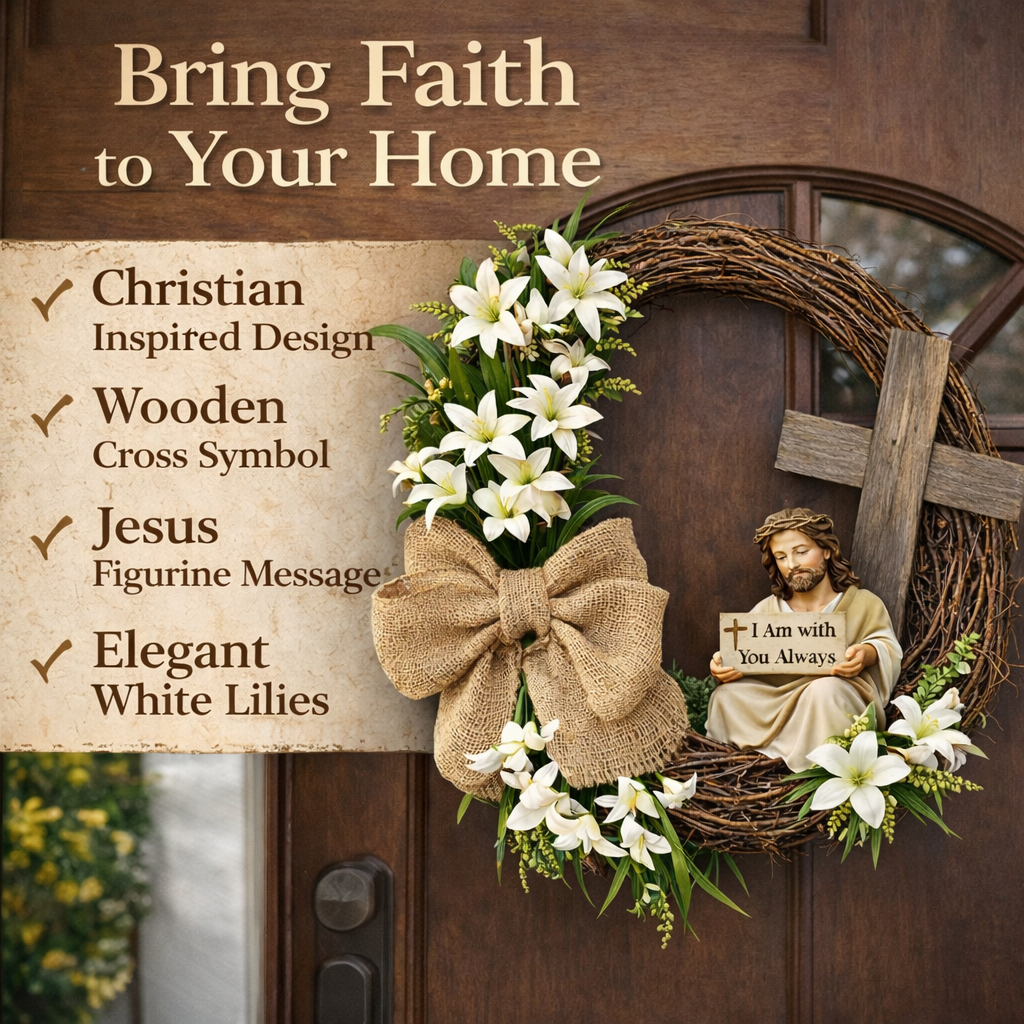 Easter Christian Wreath with Jesus Figurine