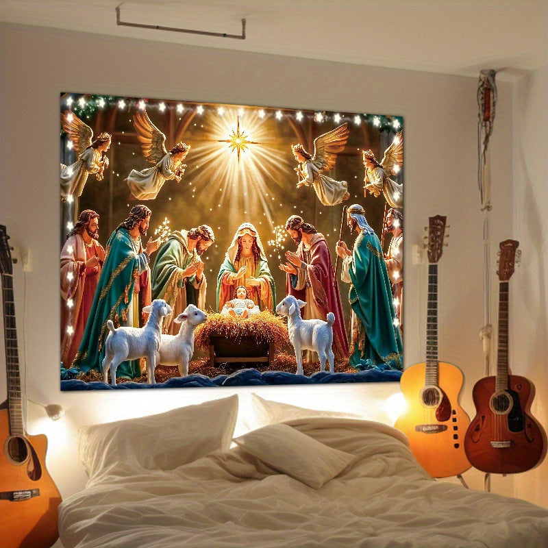 Starry Night Nativity Scene Christmas Banner 🎄✨