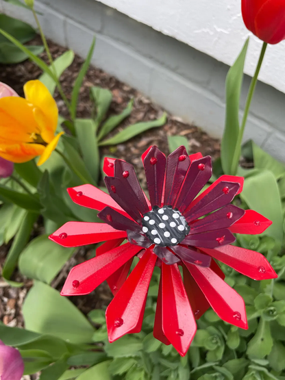 Handcrafted Metal Zinnia Flower Garden Stake
